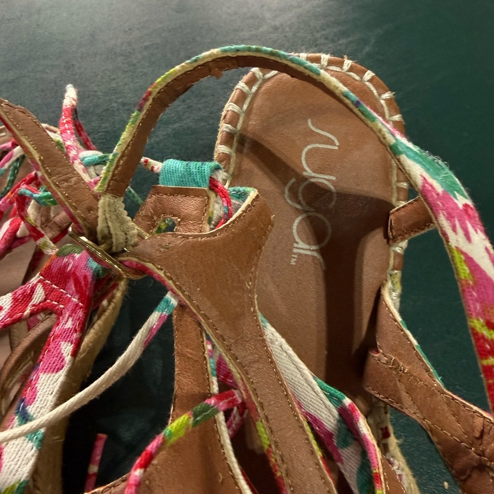Women’s Floral Lace-Up Sugar Espadrille Sandals - Pink & Teal - Picture 4 of 4